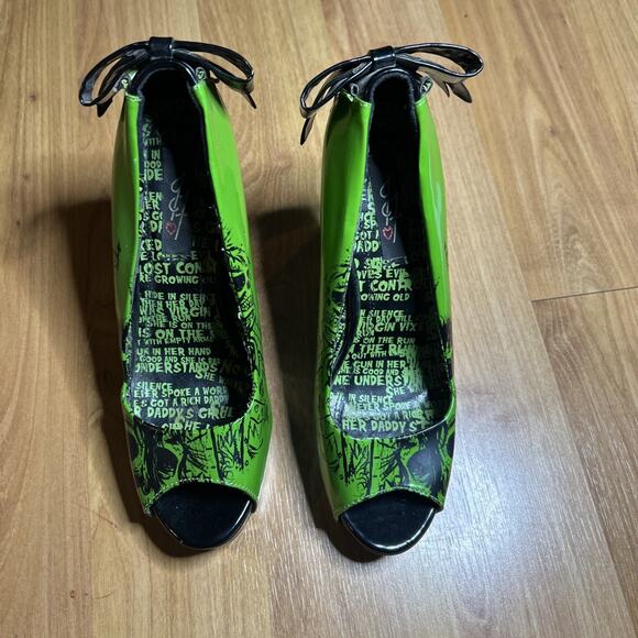Iron Fist Zombie skull Stomper Heels Size 7 Peep Toe Platform With Bows - Used - Picture 2 of 7